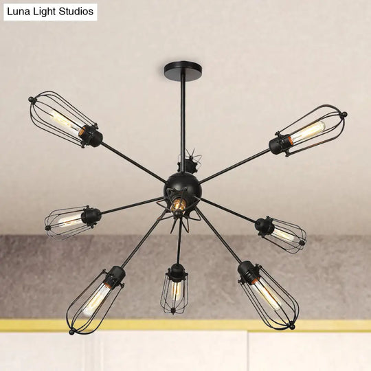 Industrial Metal Bulb Cage Chandelier - Warehouse Style 9/12/15 Heads Black Hanging Lamp For Living