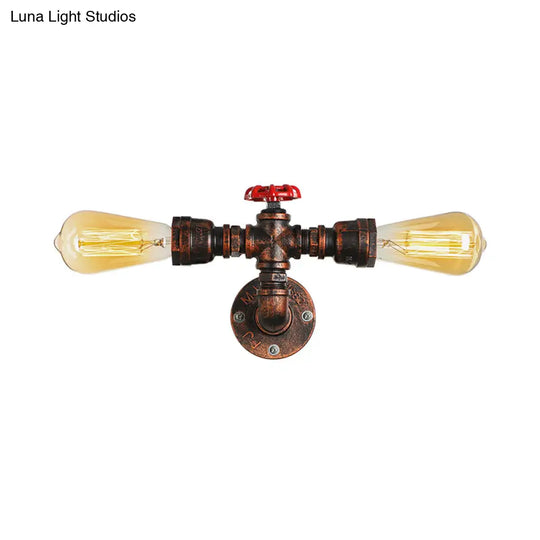 Warehouse Style Open Bulb Metal Wall Lamp With Water Valve - Dark Rust Sconce Lighting For Living