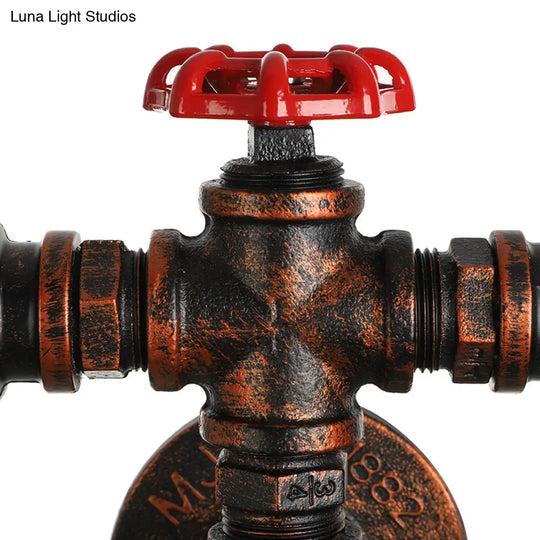 Warehouse Style Open Bulb Metal Wall Lamp With Water Valve - Dark Rust Sconce Lighting For Living