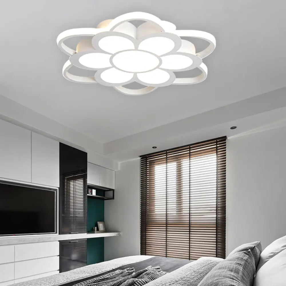 Warm/White/3 Color Led Crystal Flush Light - Simple White Floral Living Room Mount Lamp Multiple