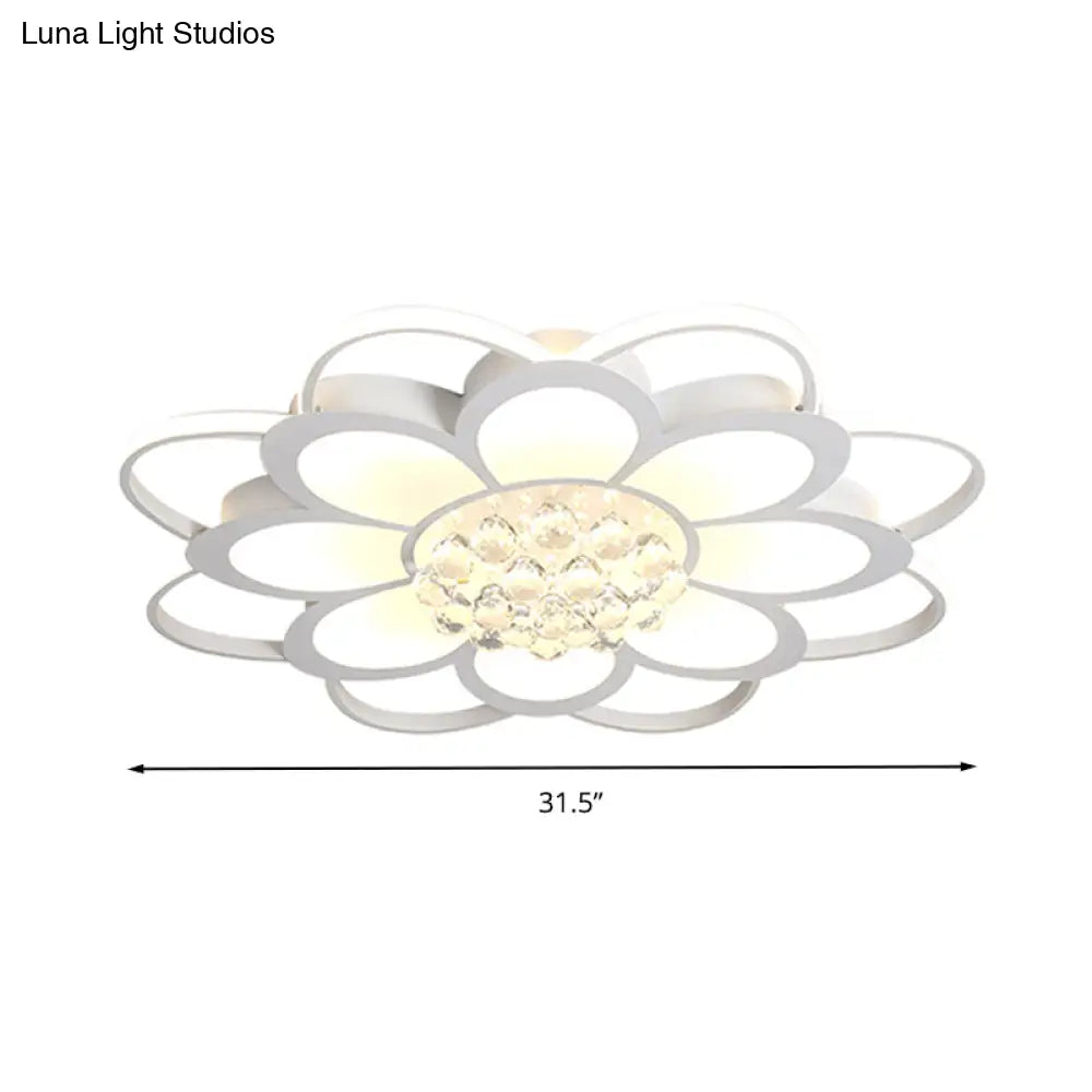 Warm/White/3 Color Led Crystal Flush Light - Simple White Floral Living Room Mount Lamp Multiple