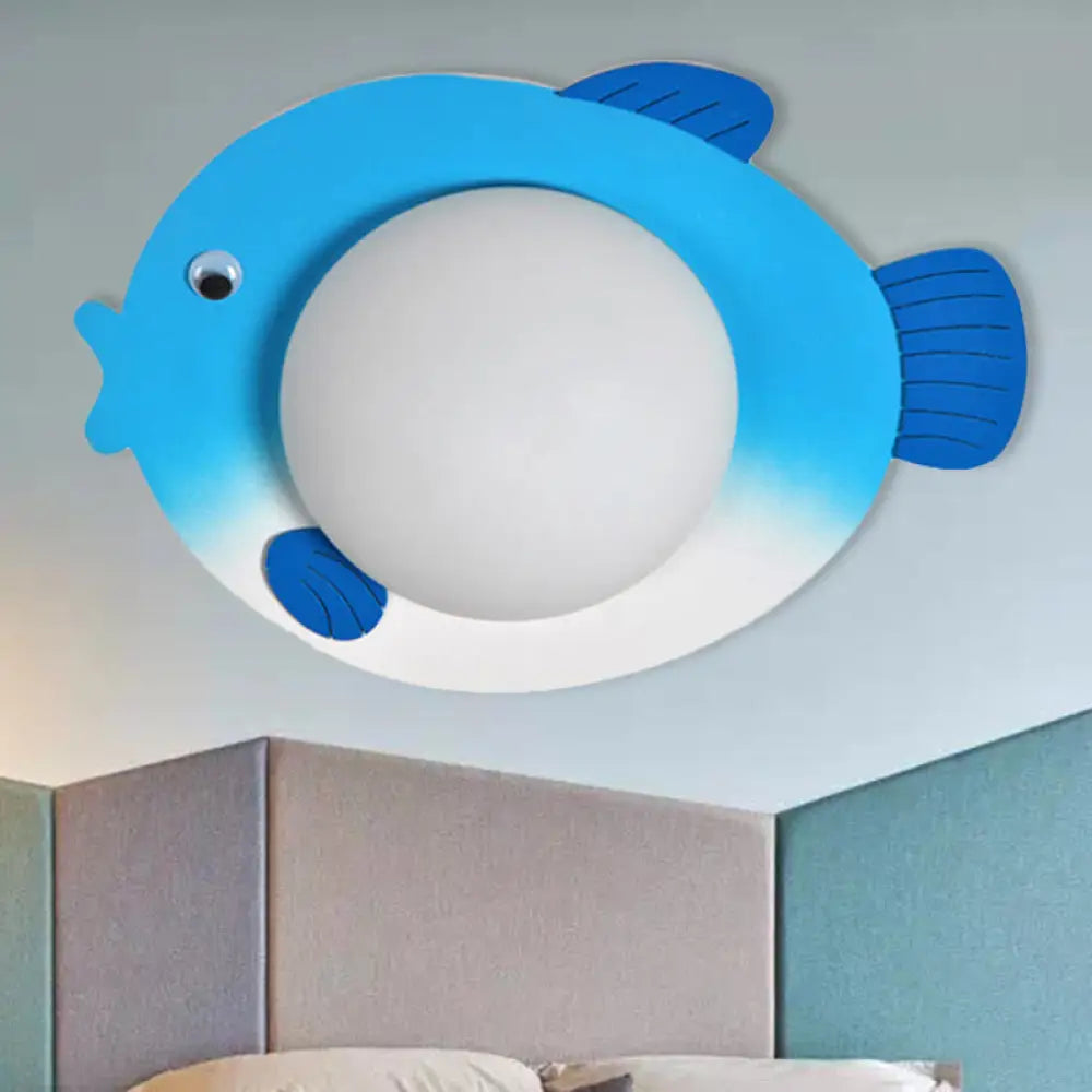 Warm Wood Cartoon Led Wall Sconce For Nursery Or Bedroom Blue / Fish