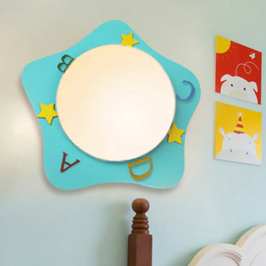 Warm Wood Cartoon Led Wall Sconce For Nursery Or Bedroom Blue / Starfish