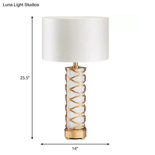 Classic White Drum Bedroom Night Table Lamp With Cylinder Base