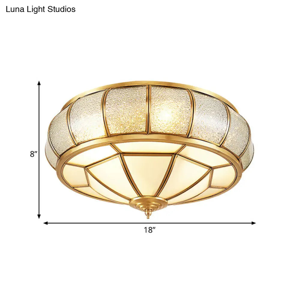 Water Glass Brass Circle Flush Mount Ceiling Light Fixture For Hallway - 3/4/6 Bulbs 14/18/23.5 Wide