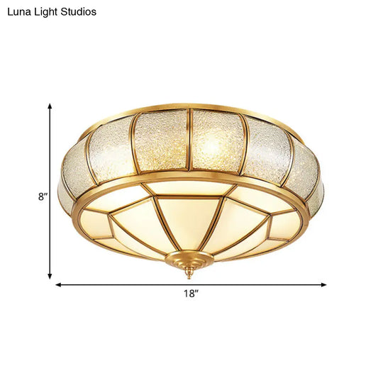 Water Glass Brass Circle Flush Mount Ceiling Light Fixture For Hallway - 3/4/6 Bulbs 14/18/23.5 Wide