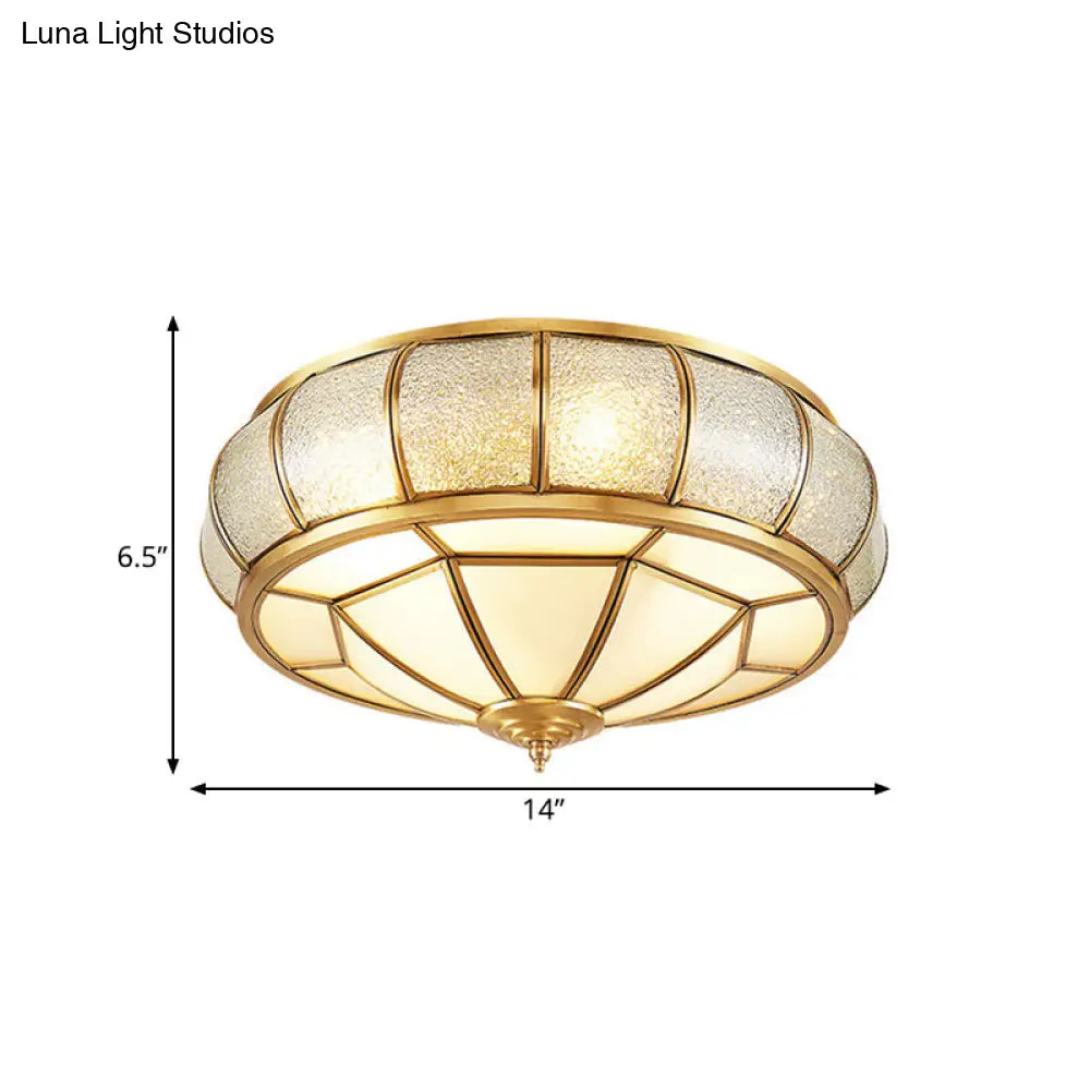 Water Glass Brass Circle Flush Mount Ceiling Light Fixture For Hallway - 3/4/6 Bulbs 14/18/23.5 Wide