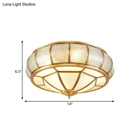 Water Glass Brass Circle Flush Mount Ceiling Light Fixture For Hallway - 3/4/6 Bulbs 14/18/23.5 Wide