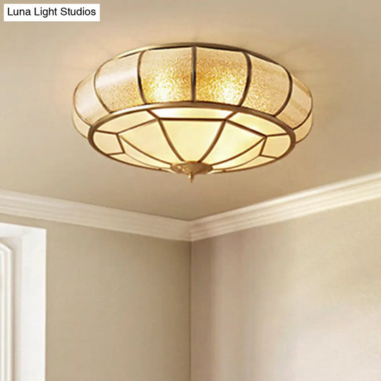 Water Glass Brass Circle Flush Mount Ceiling Light Fixture For Hallway - 3/4/6 Bulbs 14/18/23.5 Wide