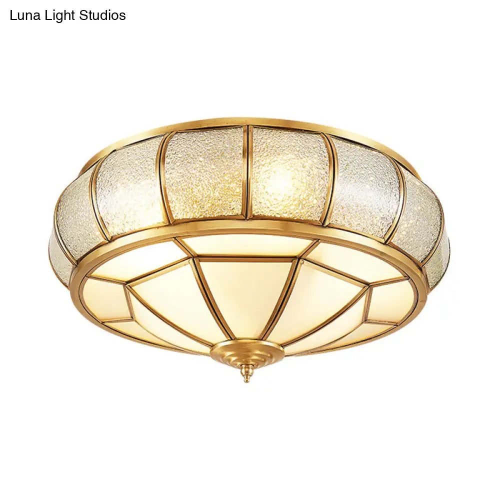 Water Glass Brass Circle Flush Mount Ceiling Light Fixture For Hallway - 3/4/6 Bulbs