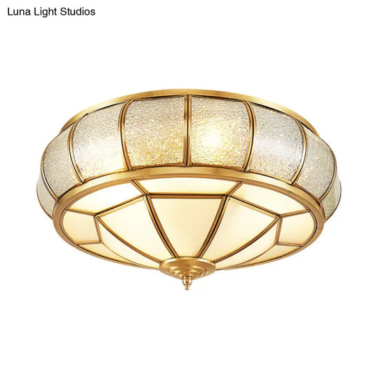 Water Glass Brass Circle Flush Mount Ceiling Light Fixture For Hallway - 3/4/6 Bulbs