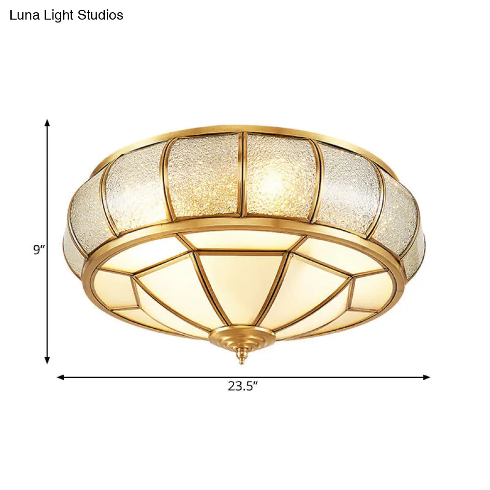 Water Glass Brass Circle Flush Mount Ceiling Light Fixture For Hallway - 3/4/6 Bulbs 14/18/23.5 Wide