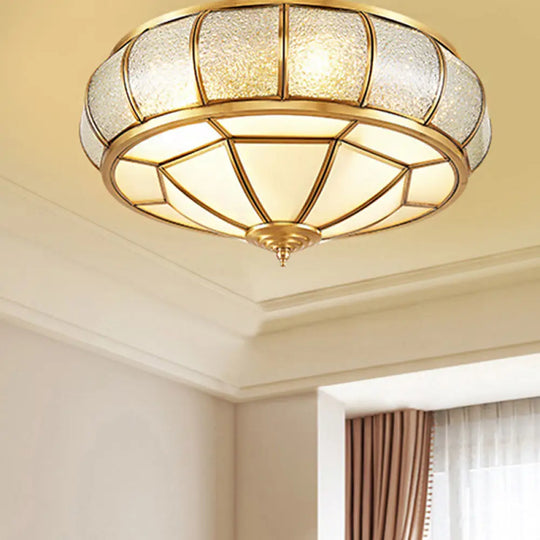 Water Glass Brass Circle Flush Mount Ceiling Light Fixture For Hallway - 3/4/6 Bulbs