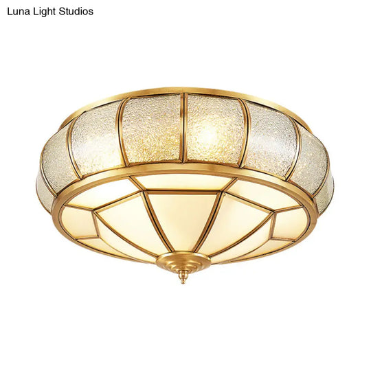 Water Glass Brass Circle Flush Mount Ceiling Light Fixture For Hallway - 3/4/6 Bulbs 14/18/23.5 Wide