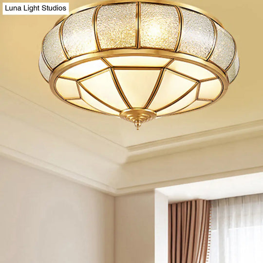 Water Glass Brass Circle Flush Mount Ceiling Light Fixture For Hallway - 3/4/6 Bulbs 14/18/23.5 Wide