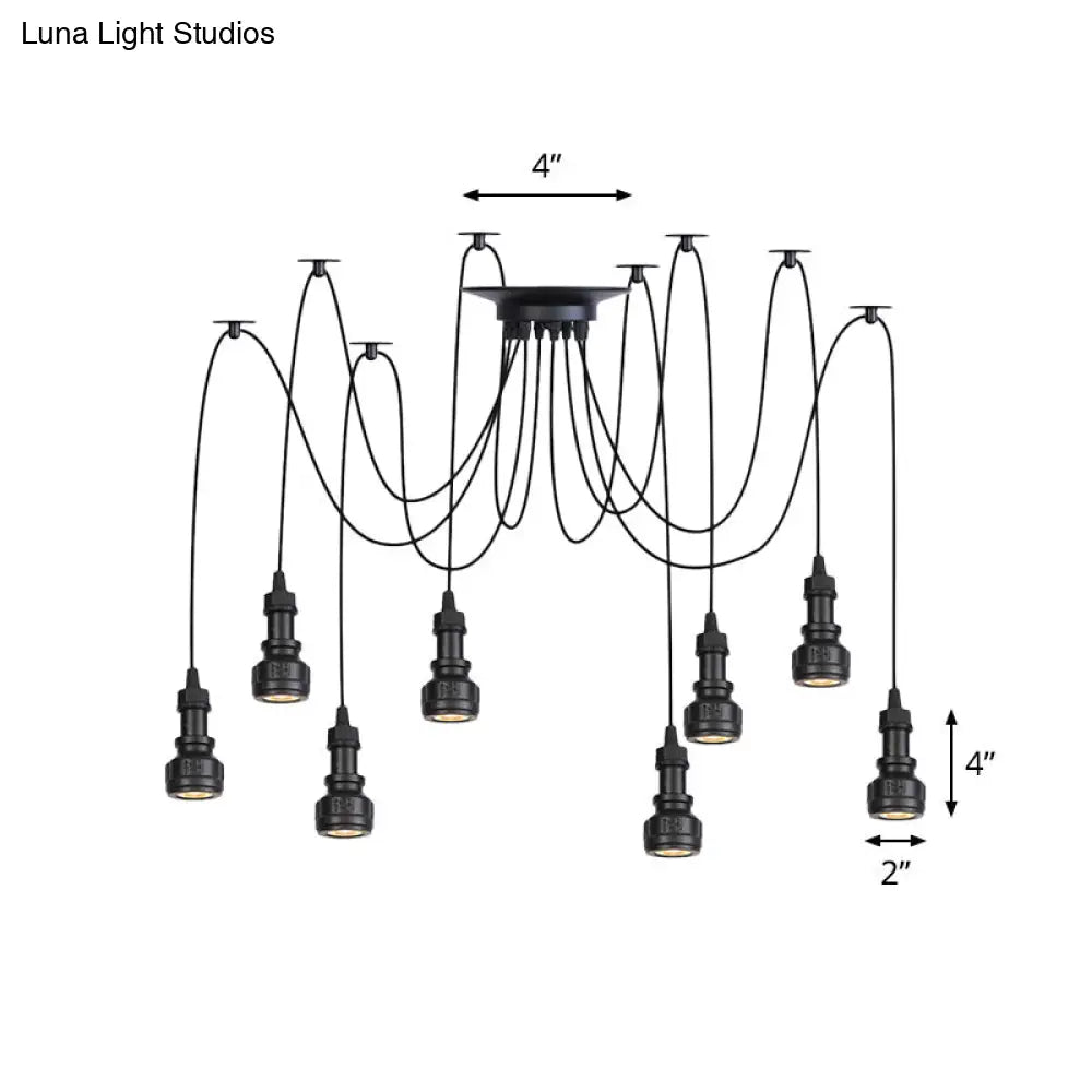 Farmhouse Black Iron Swag Chandelier - Led Water Pipe Multi-Light Suspension Pendant (2/3/6-Light)