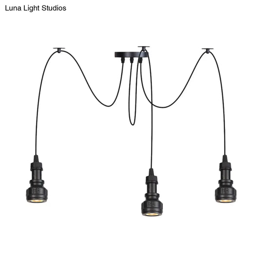 Water Pipe Multi Light Chandelier - Farmhouse-Style Black Iron Swag Led Pendant