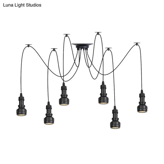 Farmhouse Black Iron Swag Chandelier - Led Water Pipe Multi-Light Suspension Pendant (2/3/6-Light)