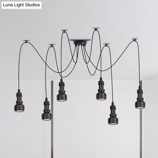 Water Pipe Multi Light Chandelier - Farmhouse-Style Black Iron Swag Led Pendant