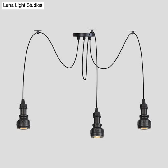 Farmhouse Black Iron Swag Chandelier - Led Water Pipe Multi-Light Suspension Pendant (2/3/6-Light)