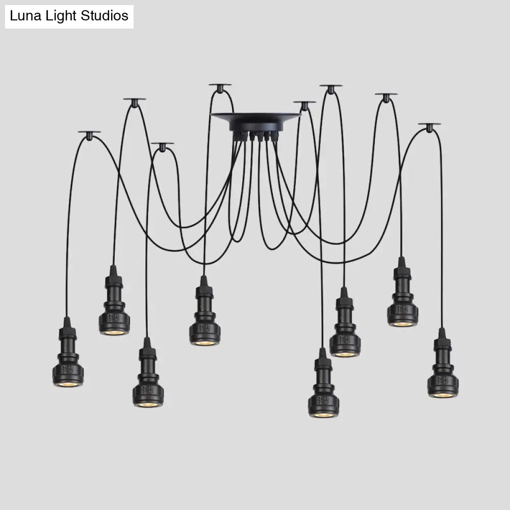 Farmhouse Black Iron Swag Chandelier - Led Water Pipe Multi-Light Suspension Pendant (2/3/6-Light)