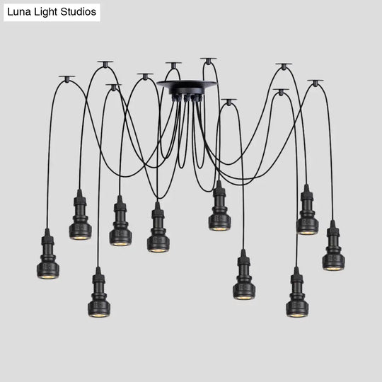 Water Pipe Multi Light Chandelier - Farmhouse-Style Black Iron Swag Led Pendant