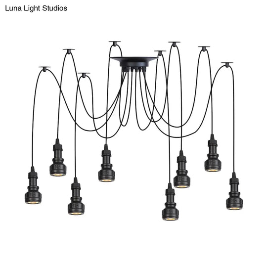 Water Pipe Multi Light Chandelier - Farmhouse-Style Black Iron Swag Led Pendant