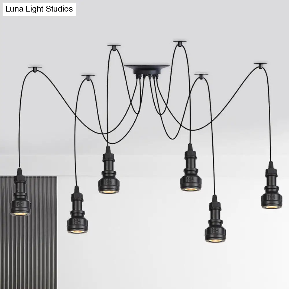 Farmhouse Black Iron Swag Chandelier - Led Water Pipe Multi-Light Suspension Pendant (2/3/6-Light) 6