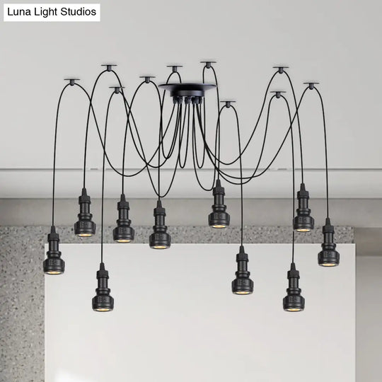 Water Pipe Multi Light Chandelier - Farmhouse-Style Black Iron Swag Led Pendant