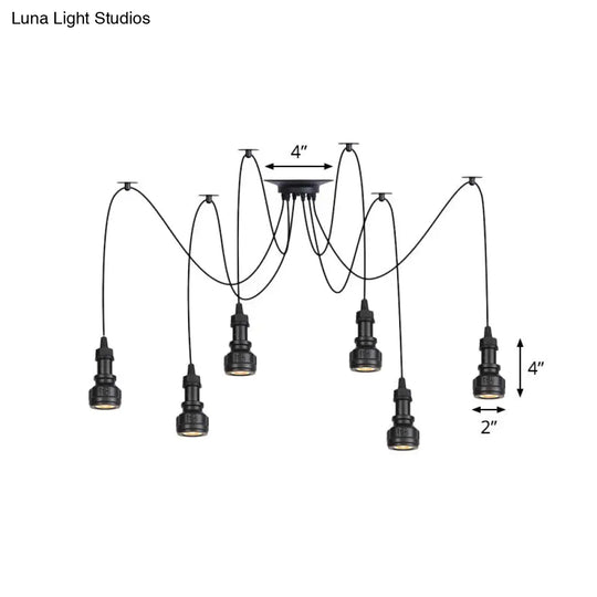 Farmhouse Black Iron Swag Chandelier - Led Water Pipe Multi-Light Suspension Pendant (2/3/6-Light)