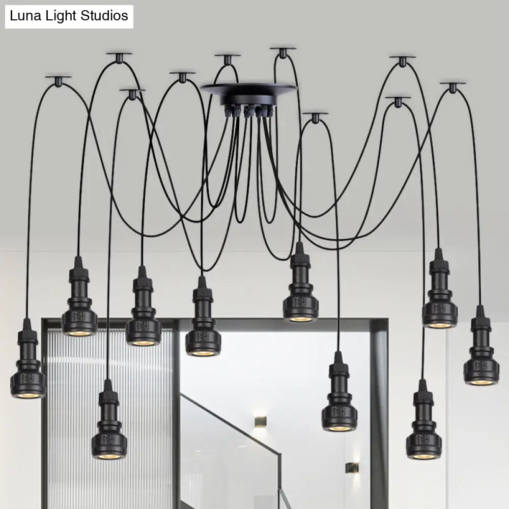 Farmhouse Black Iron Swag Chandelier - Led Water Pipe Multi-Light Suspension Pendant (2/3/6-Light)