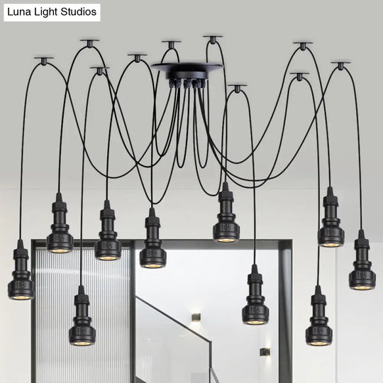 Farmhouse Black Iron Swag Chandelier - Led Water Pipe Multi-Light Suspension Pendant (2/3/6-Light)