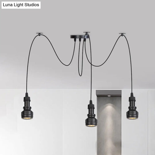 Farmhouse Black Iron Swag Chandelier - Led Water Pipe Multi-Light Suspension Pendant (2/3/6-Light)