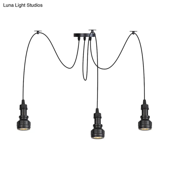 Farmhouse Black Iron Swag Chandelier - Led Water Pipe Multi-Light Suspension Pendant (2/3/6-Light)