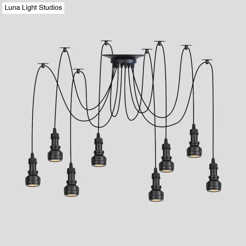 Water Pipe Multi Light Chandelier - Farmhouse-Style Black Iron Swag Led Pendant