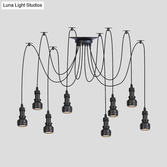 Water Pipe Multi Light Chandelier - Farmhouse-Style Black Iron Swag Led Pendant