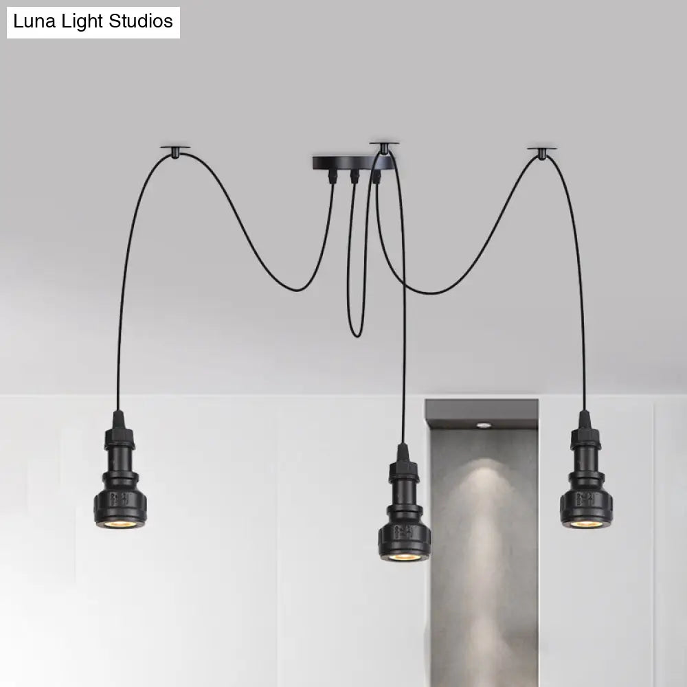 Water Pipe Multi Light Chandelier - Farmhouse-Style Black Iron Swag Led Pendant