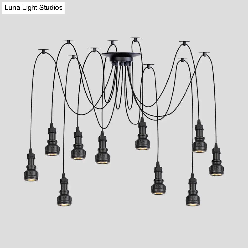 Farmhouse Black Iron Swag Chandelier - Led Water Pipe Multi-Light Suspension Pendant (2/3/6-Light)