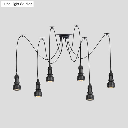 Water Pipe Multi Light Chandelier - Farmhouse-Style Black Iron Swag Led Pendant