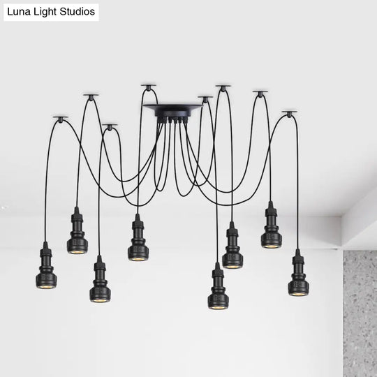 Farmhouse Black Iron Swag Chandelier - Led Water Pipe Multi-Light Suspension Pendant (2/3/6-Light)