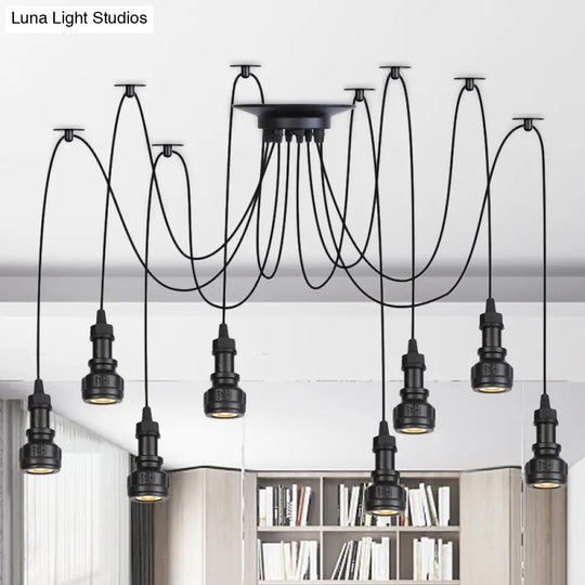 Farmhouse Black Iron Swag Chandelier - Led Water Pipe Multi-Light Suspension Pendant (2/3/6-Light) 8