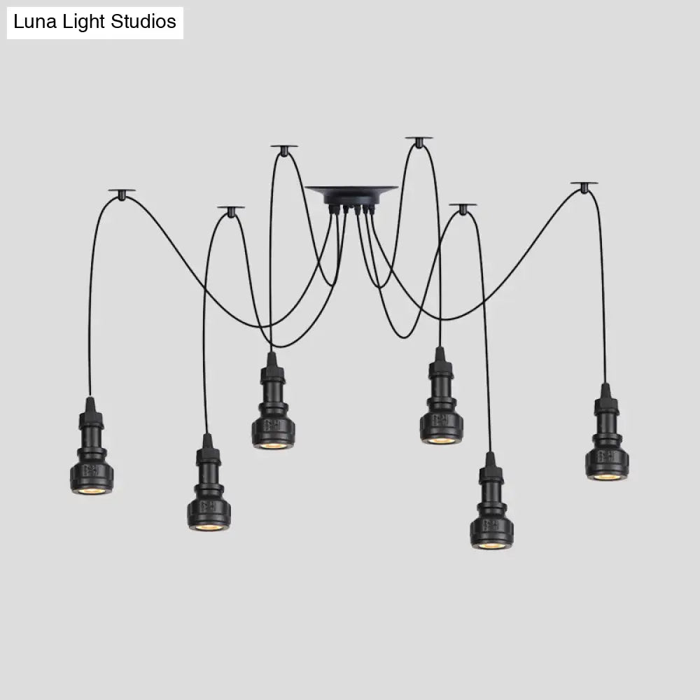 Farmhouse Black Iron Swag Chandelier - Led Water Pipe Multi-Light Suspension Pendant (2/3/6-Light)