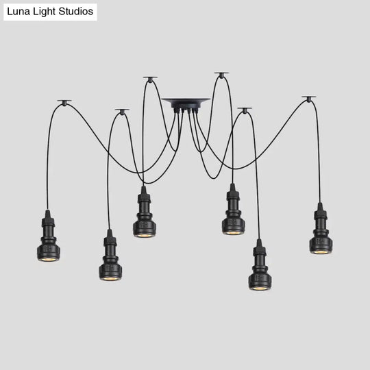 Farmhouse Black Iron Swag Chandelier - Led Water Pipe Multi-Light Suspension Pendant (2/3/6-Light)