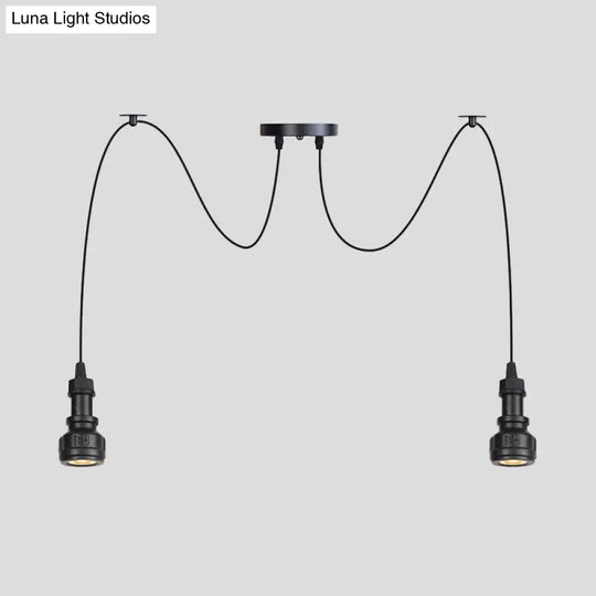 Farmhouse Black Iron Swag Chandelier - Led Water Pipe Multi-Light Suspension Pendant (2/3/6-Light)