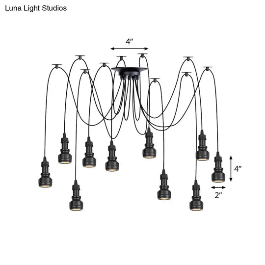 Farmhouse Black Iron Swag Chandelier - Led Water Pipe Multi-Light Suspension Pendant (2/3/6-Light)