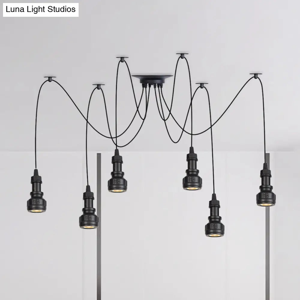 Farmhouse Black Iron Swag Chandelier - Led Water Pipe Multi-Light Suspension Pendant (2/3/6-Light)