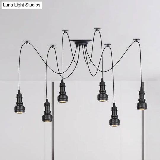 Farmhouse Black Iron Swag Chandelier - Led Water Pipe Multi-Light Suspension Pendant (2/3/6-Light)