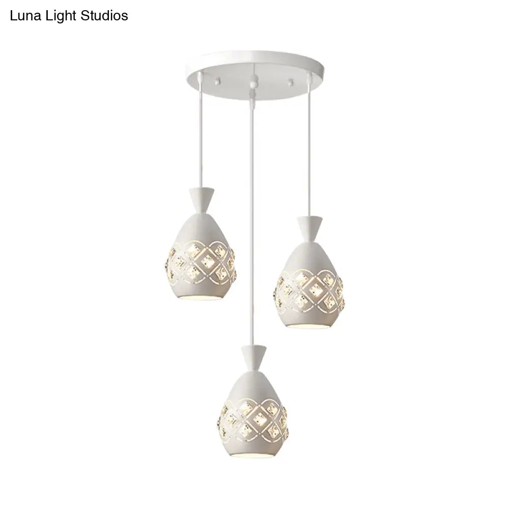 Waterdrop Crystal Pendant With Modern Multi-Light Design For Dining Room Suspension - White