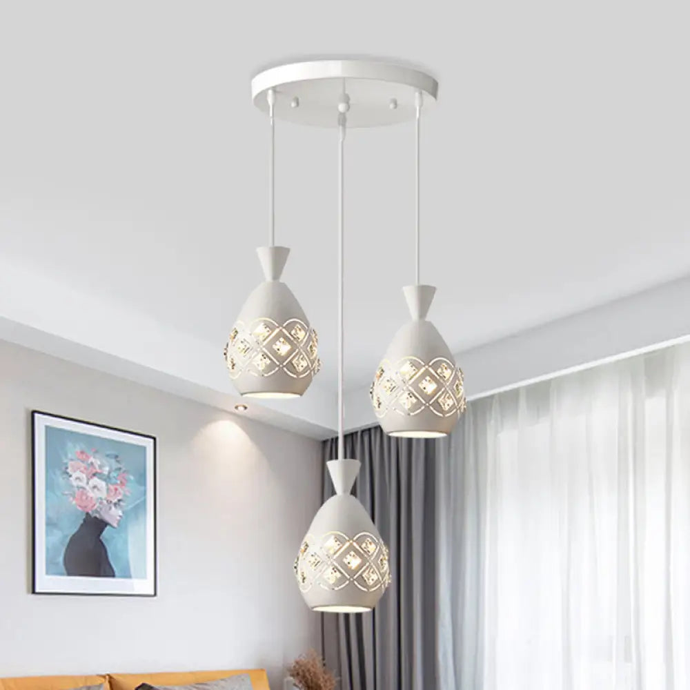 Waterdrop Crystal Pendant With Modern Multi-Light Design For Dining Room Suspension - White