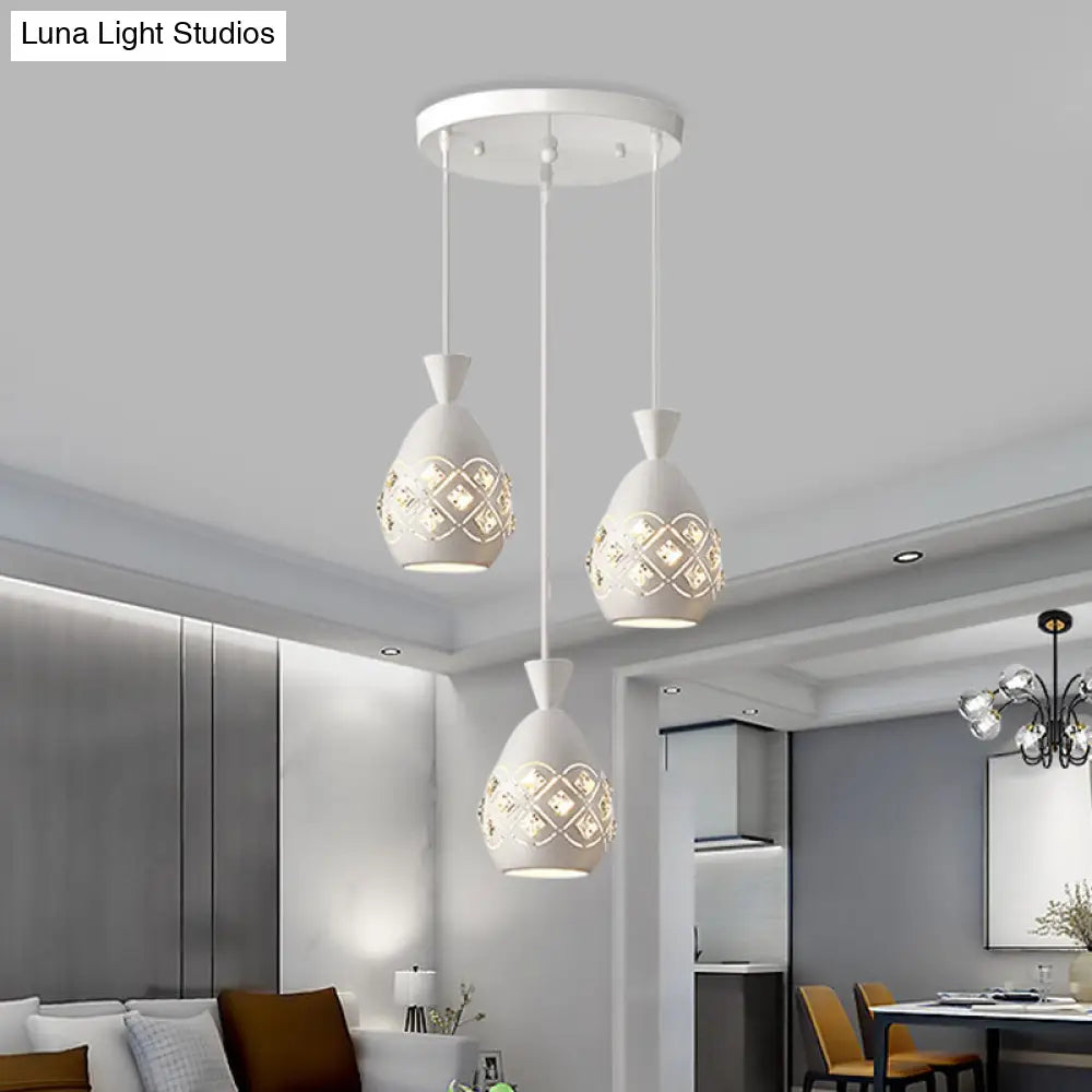 Waterdrop Crystal Pendant Light With 3 Bulbs - Modern Dining Room Suspension Lamp (White)